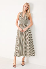 VACATION LINE STRIPED HALTER MIDI DRESS