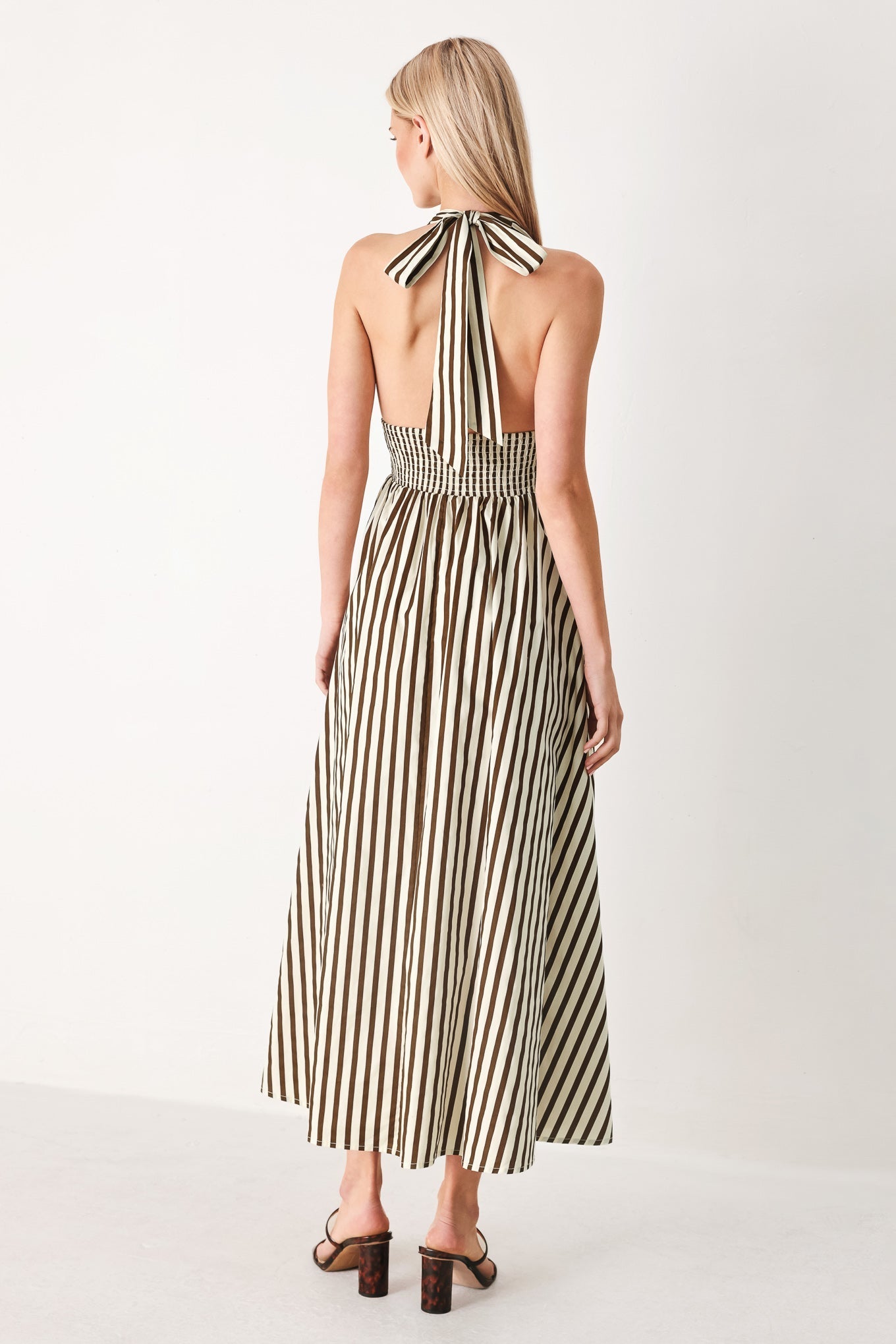 VACATION LINE STRIPED HALTER MIDI DRESS
