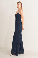 EVENING MUSE NAVY LACE JUMPSUIT