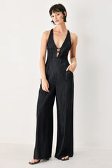 Midnight Muse Halter Jumpsuit - Black Denim