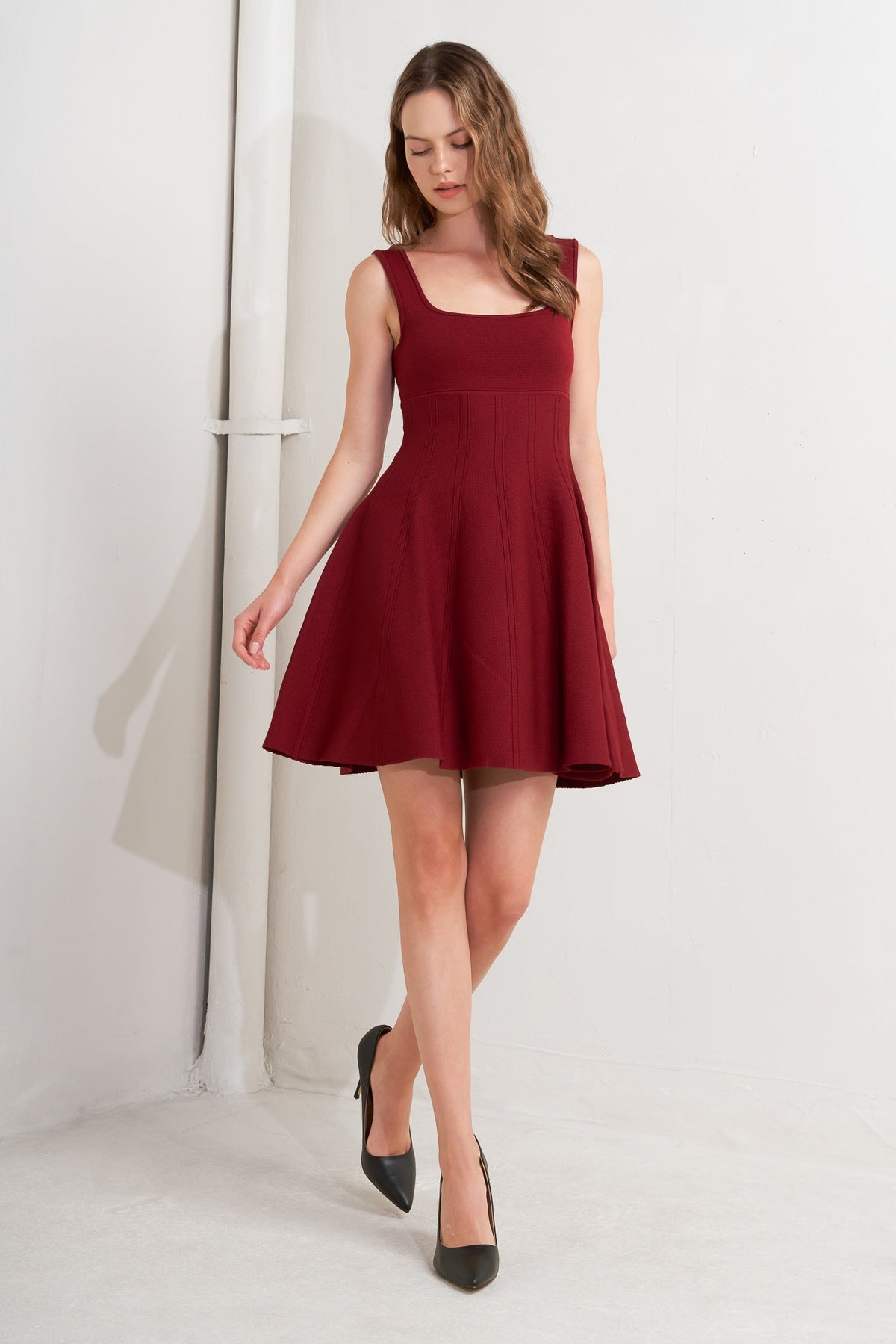 SKATER IN WINE SWEATER MINI DRESS