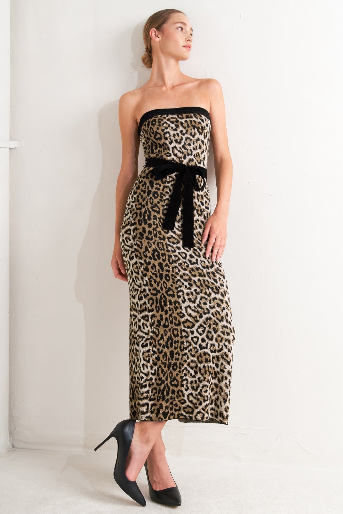 WILD ROMANCE LEOPARD KNIT MIDI DRESS - FINAL SALE