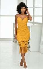 Khaleesi Dress - Mustard - Lace Dress With Fringe - FINAL SALE