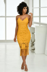 Khaleesi Dress - Mustard - Lace Dress With Fringe - FINAL SALE