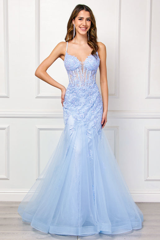 Hera Gown - Baby Blue - Tulle & Floral Lace Mermaid Dress