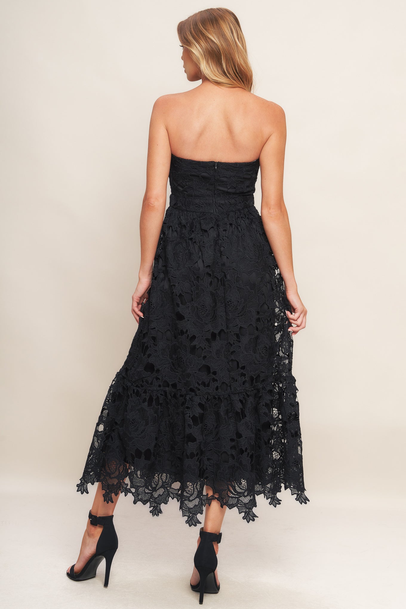 CAREFREE NIGHTS LACE MIDI DRESS - BLACK - FINAL SALE