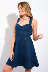 EASYGOING DAYS - INDIGO - CRISS CROSS BACK DENIM MINI DRESS