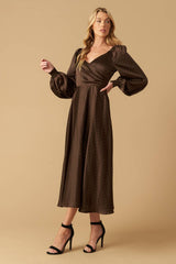 ROMANTIC LOVE - BROWN - LONG SLEEVE MIDI DRESS - FINAL SALE