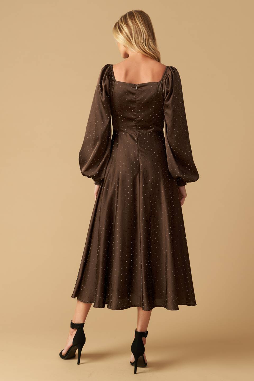 ROMANTIC LOVE - BROWN - LONG SLEEVE MIDI DRESS - FINAL SALE