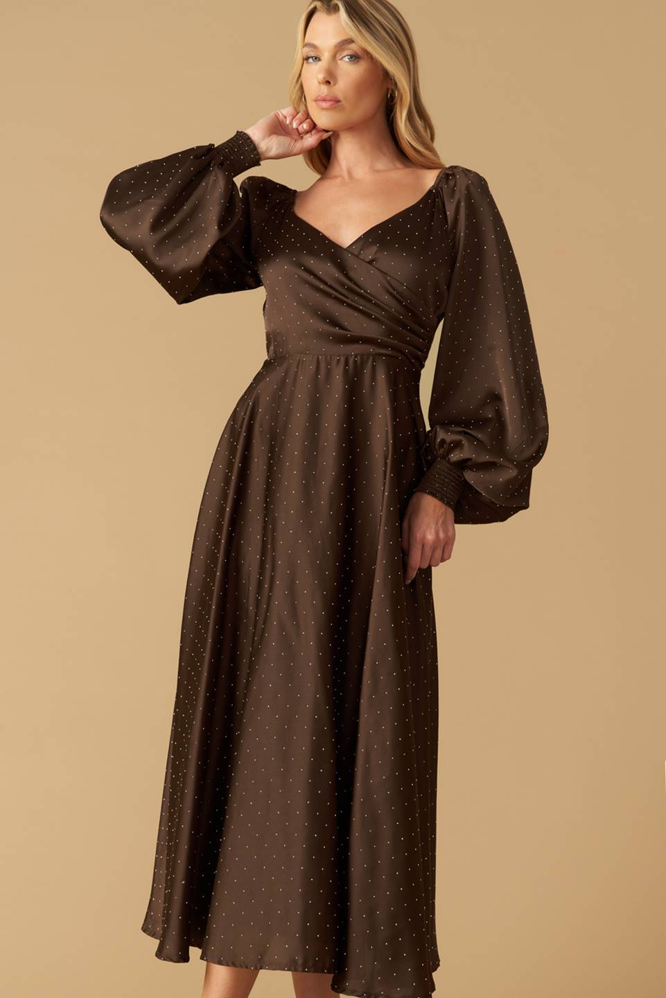 ROMANTIC LOVE - BROWN - LONG SLEEVE MIDI DRESS - FINAL SALE