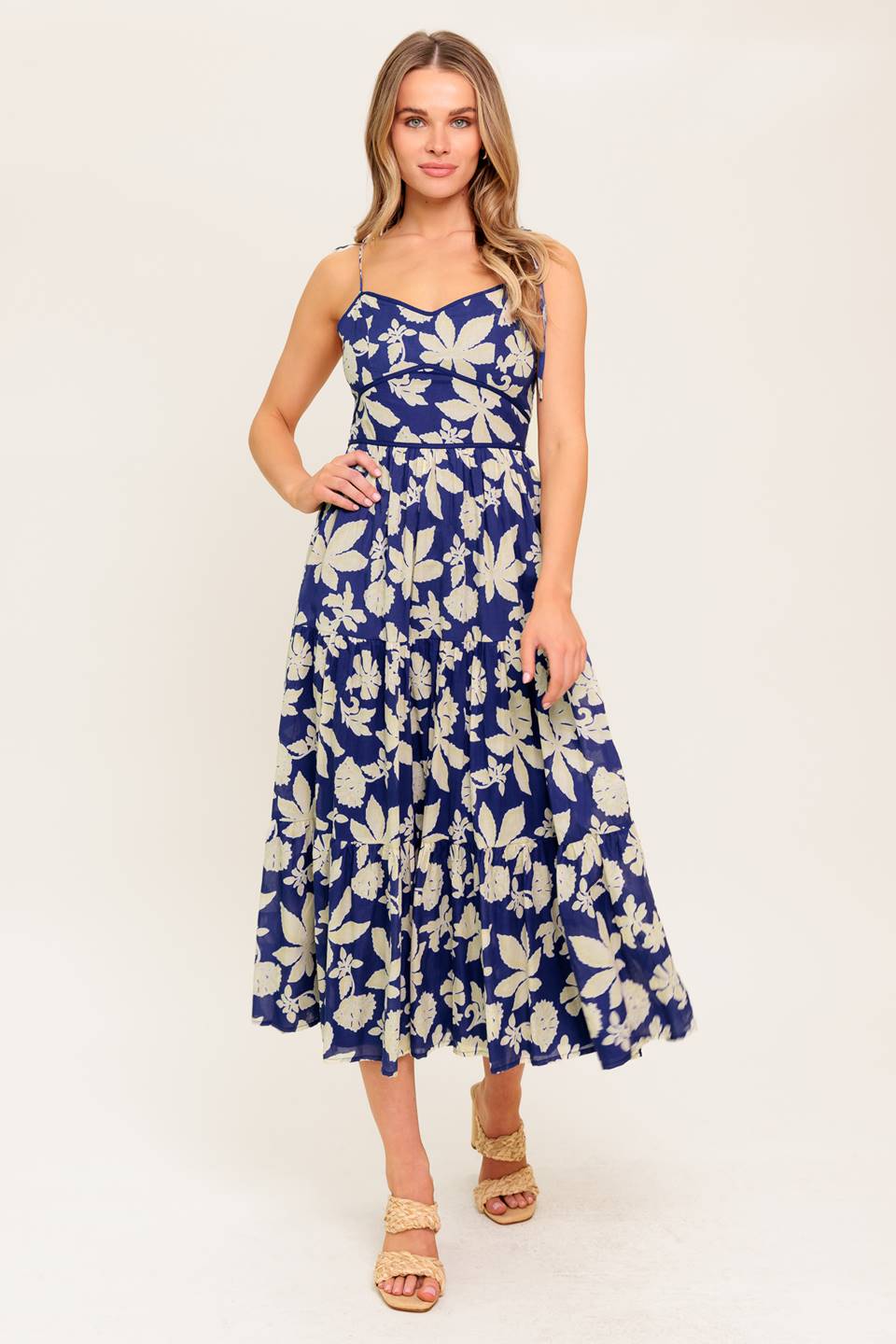 PETALS IN THE WIND MIDI DRESS - NAVY - FINAL SALE