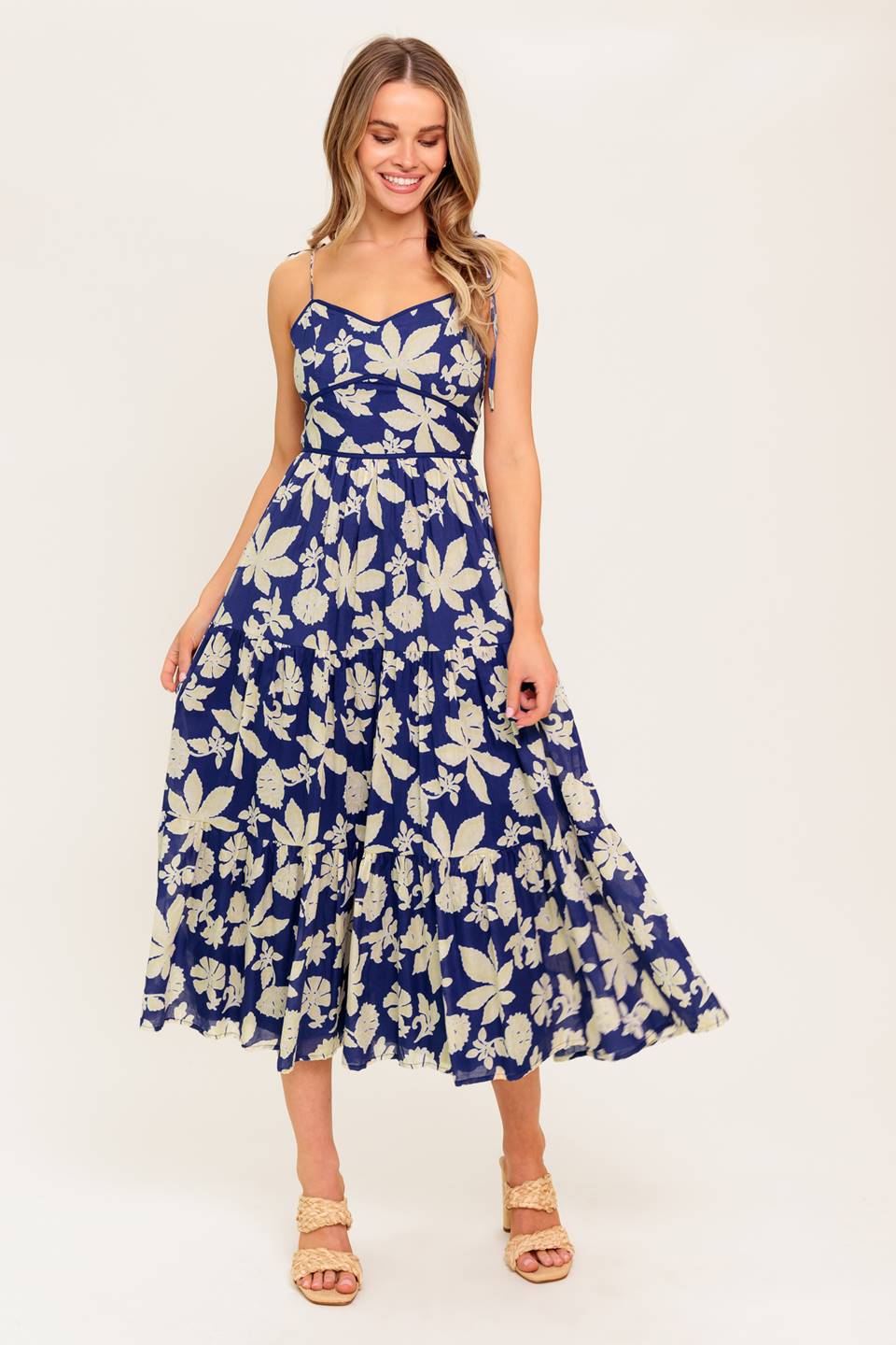 PETALS IN THE WIND MIDI DRESS - NAVY - FINAL SALE