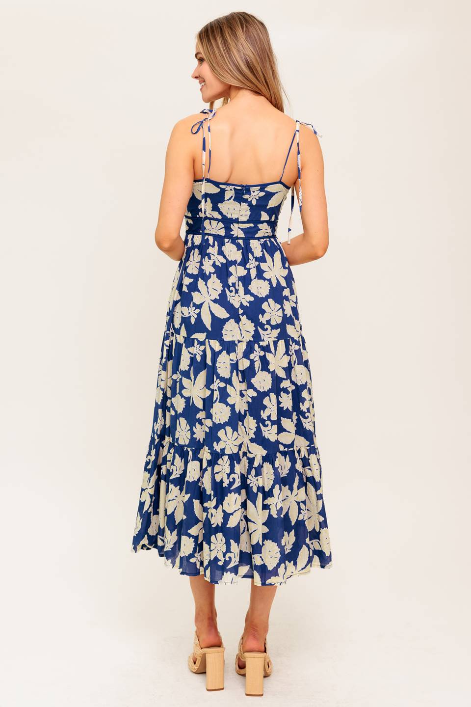 PETALS IN THE WIND MIDI DRESS - NAVY