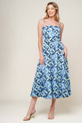 GWENNY - GEOMETRIC BLUE DENIM MIDI DRESS - FINAL SALE
