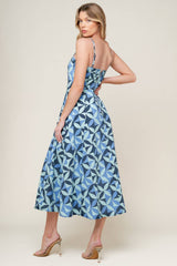 GWENNY - GEOMETRIC BLUE DENIM MIDI DRESS - FINAL SALE