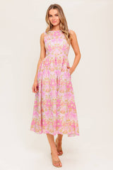 UNDER THE SUN - PINK MIDI DRESS WITH POCKETS - FINAL SALE