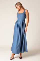 BLUE RIDGE DREAMS PINTUCK DENIM MIDI DRESS - FINAL SALE
