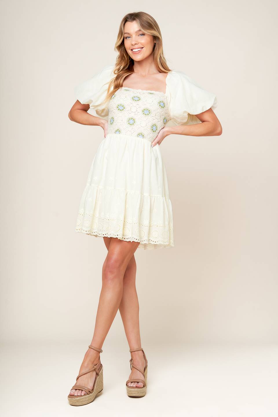 LOLA BOHO MINI DRESS - CREAM