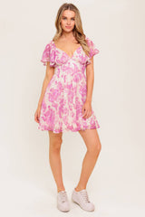 ROMANTIC WALKS FLUTTER SLEEVE MINI DRESS - PINK - FINAL SALE