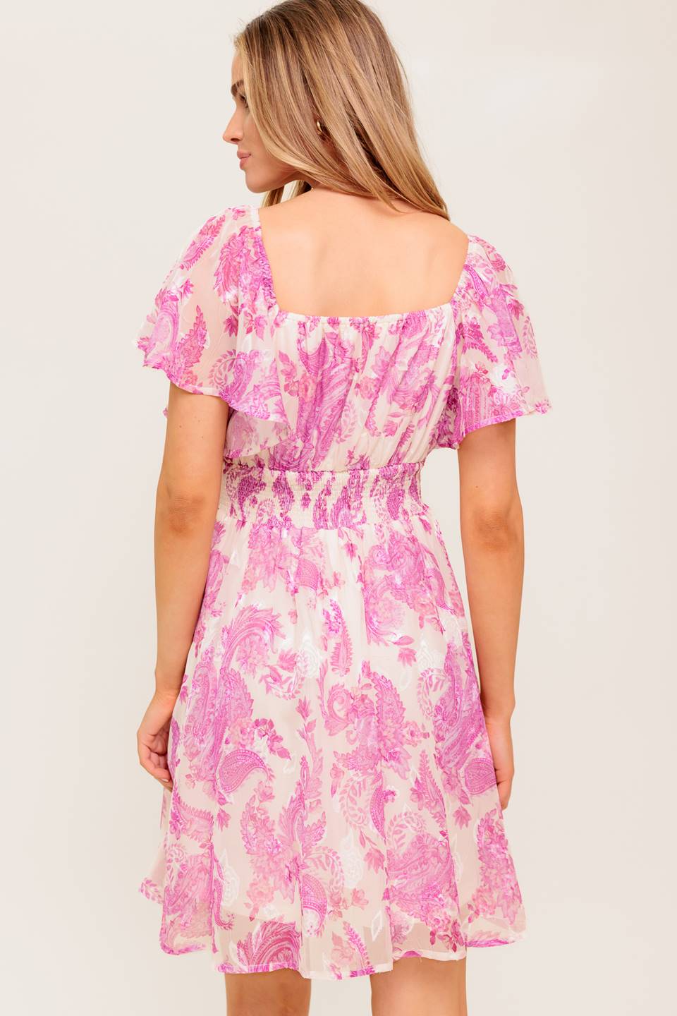 ROMANTIC WALKS FLUTTER SLEEVE MINI DRESS - PINK - FINAL SALE