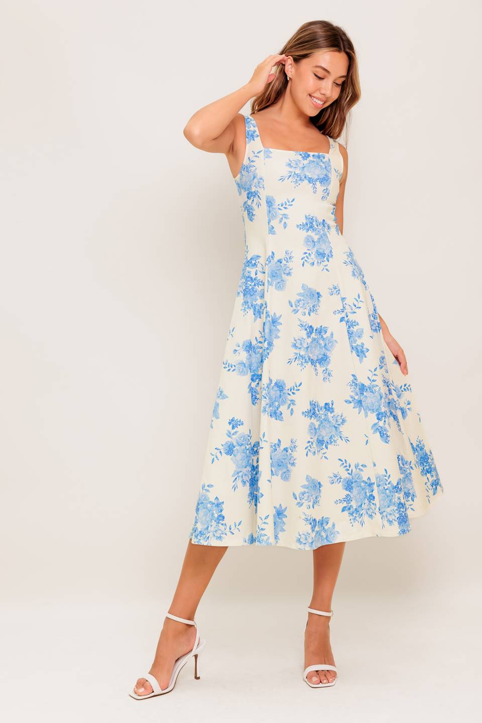 BLUEBELL BREEZE - BLUE FLORAL MIDI DRESS - FINAL SALE