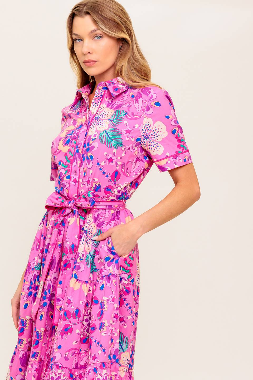 PETAL PRESS - PINK & PURPLE FLORAL MIDI DRESS