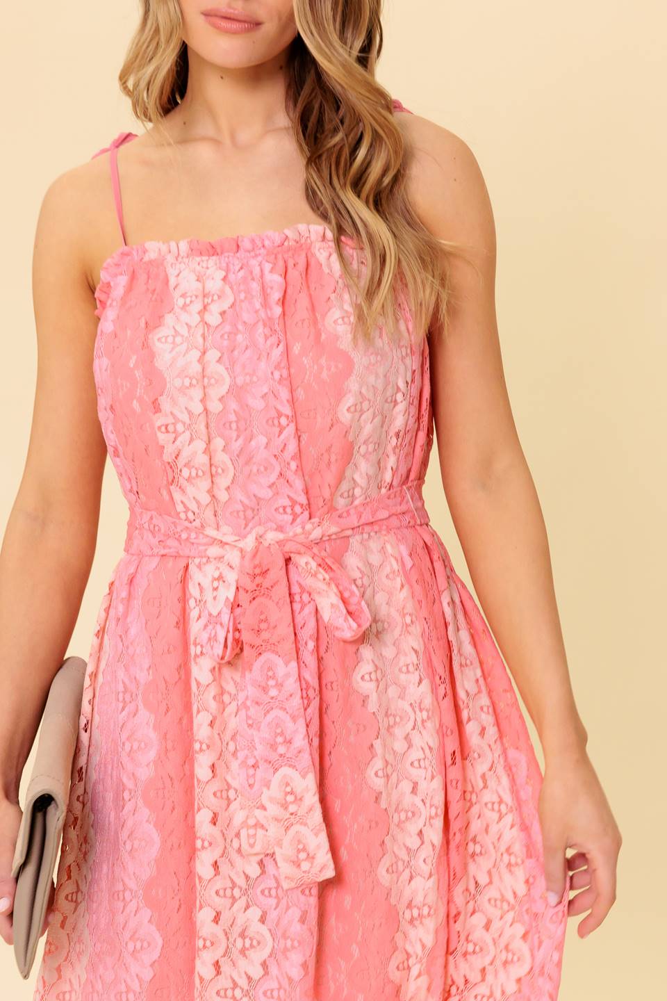 TAILOR MADE LACE MIDI DRESS - PEACH