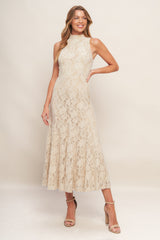 ELEGANT FLORAL STRETCH LACE MIDI DRESS