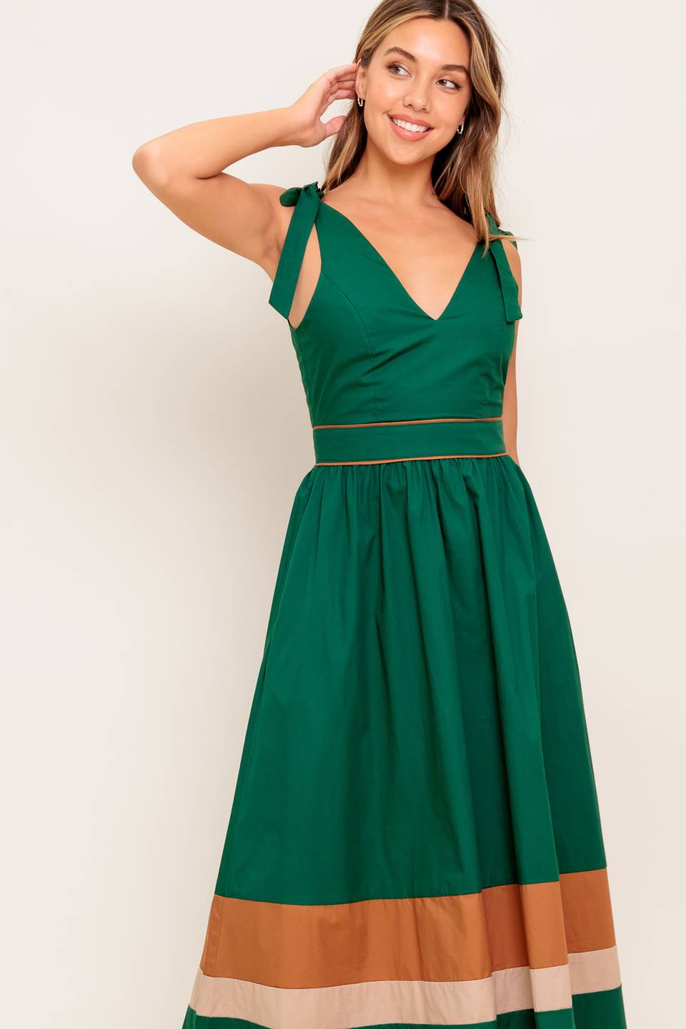 JUNIPER DRESS - COLOR BLOCKED COTTON MIDI DRESS
