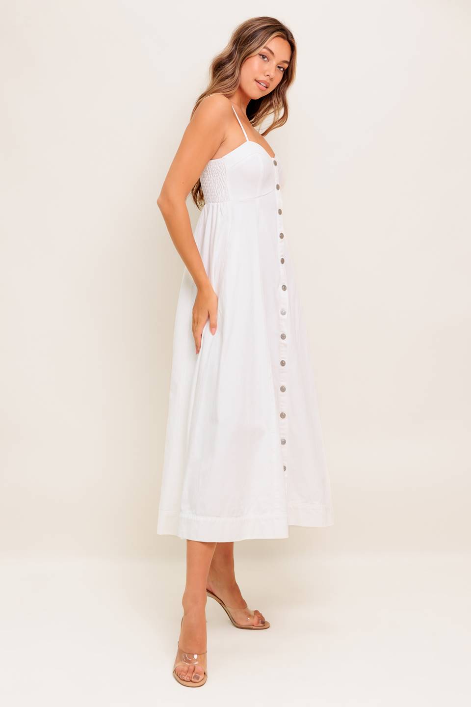 BREE BUTTON DOWN MIDI DRESS - WHITE - FINAL SALE