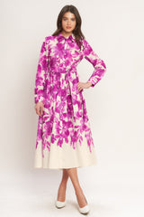 FUCHSIA PETAL FLORAL MIDI SHIRT DRESS