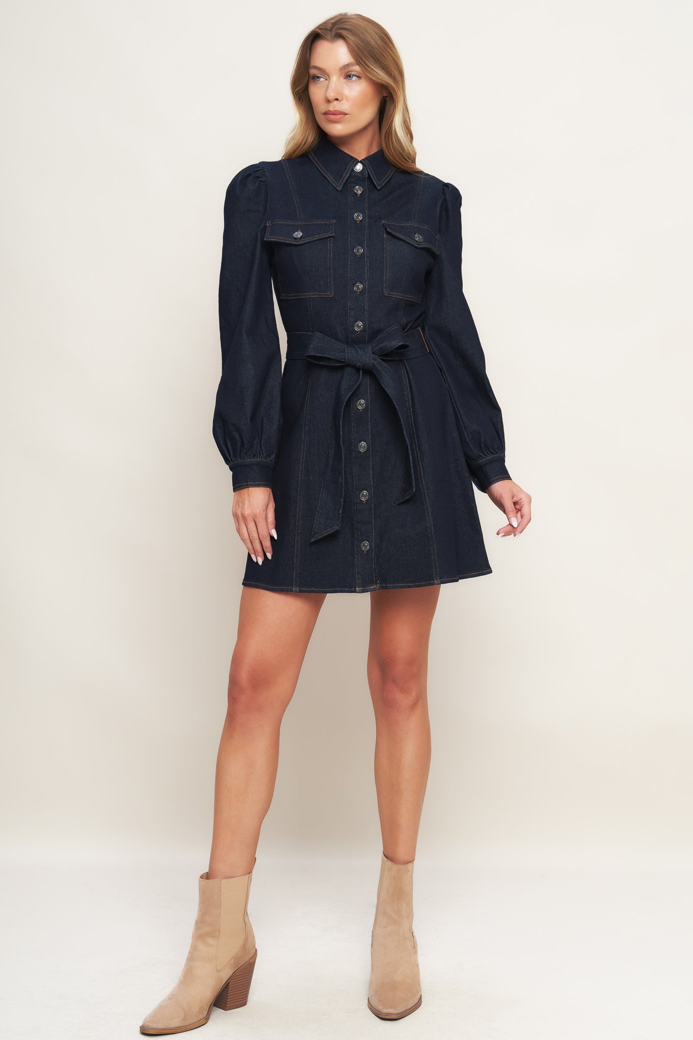 AUTUMN DAYS DARK INDIGO DENIM MINI DRESS