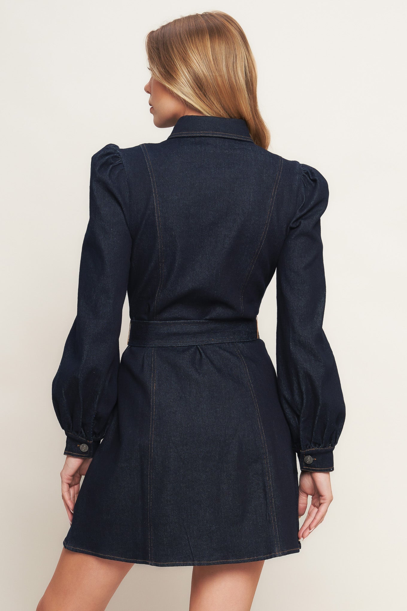 AUTUMN DAYS DARK INDIGO DENIM MINI DRESS