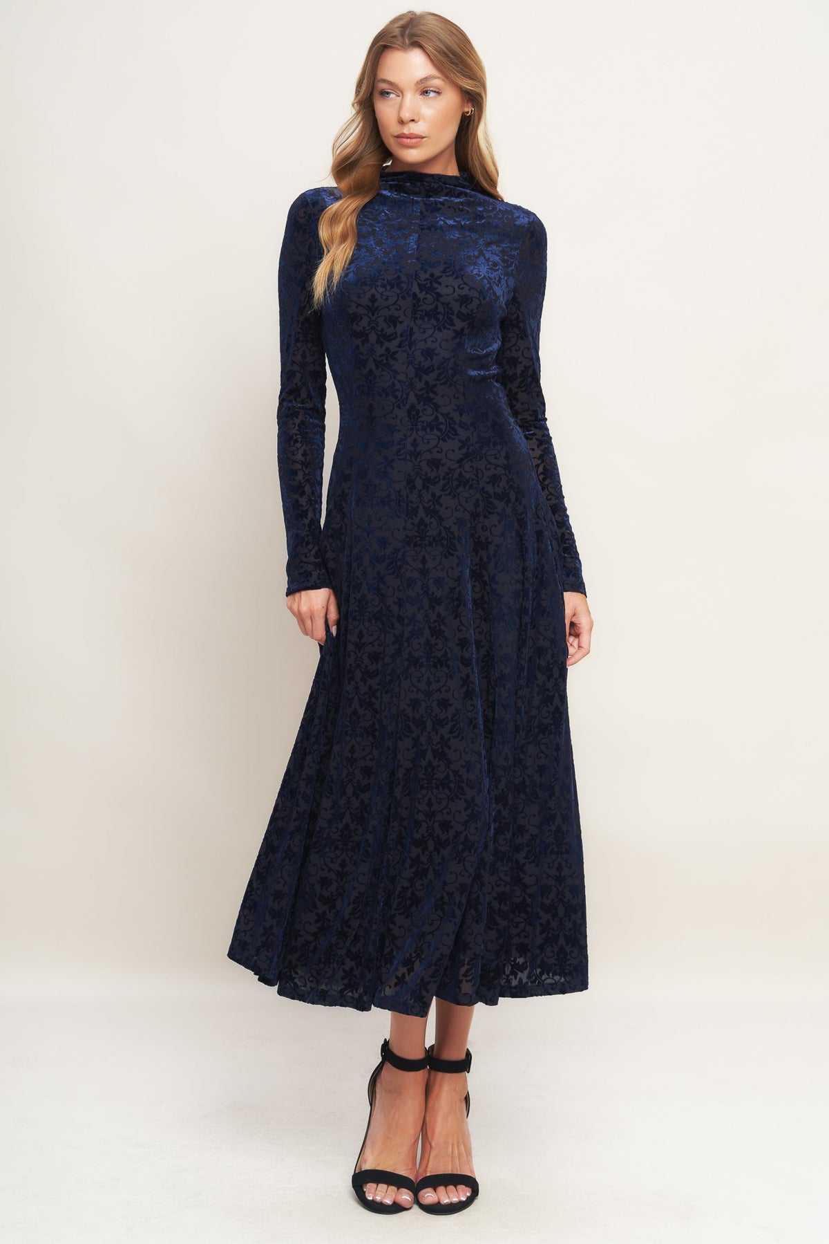 Size Small, VELVET GALAXY CHARM MIDI DRESS - NAVY - FINAL SALE