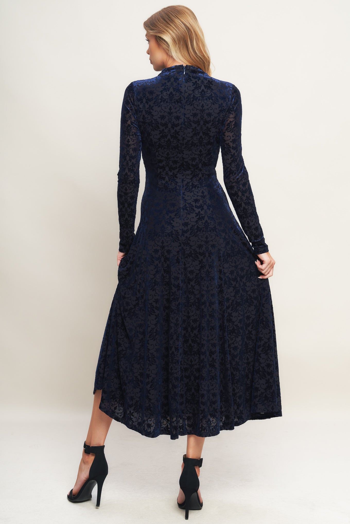 Size Small, VELVET GALAXY CHARM MIDI DRESS - NAVY - FINAL SALE