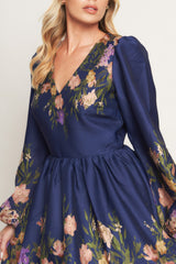 NOCTURNE IN BLOOM NAVY MINI DRESS