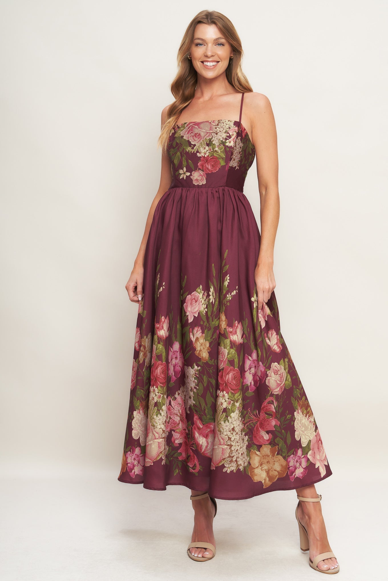SECRET GARDEN ROMANCE BURGUNDY MAXI DRESS - FINAL SALE