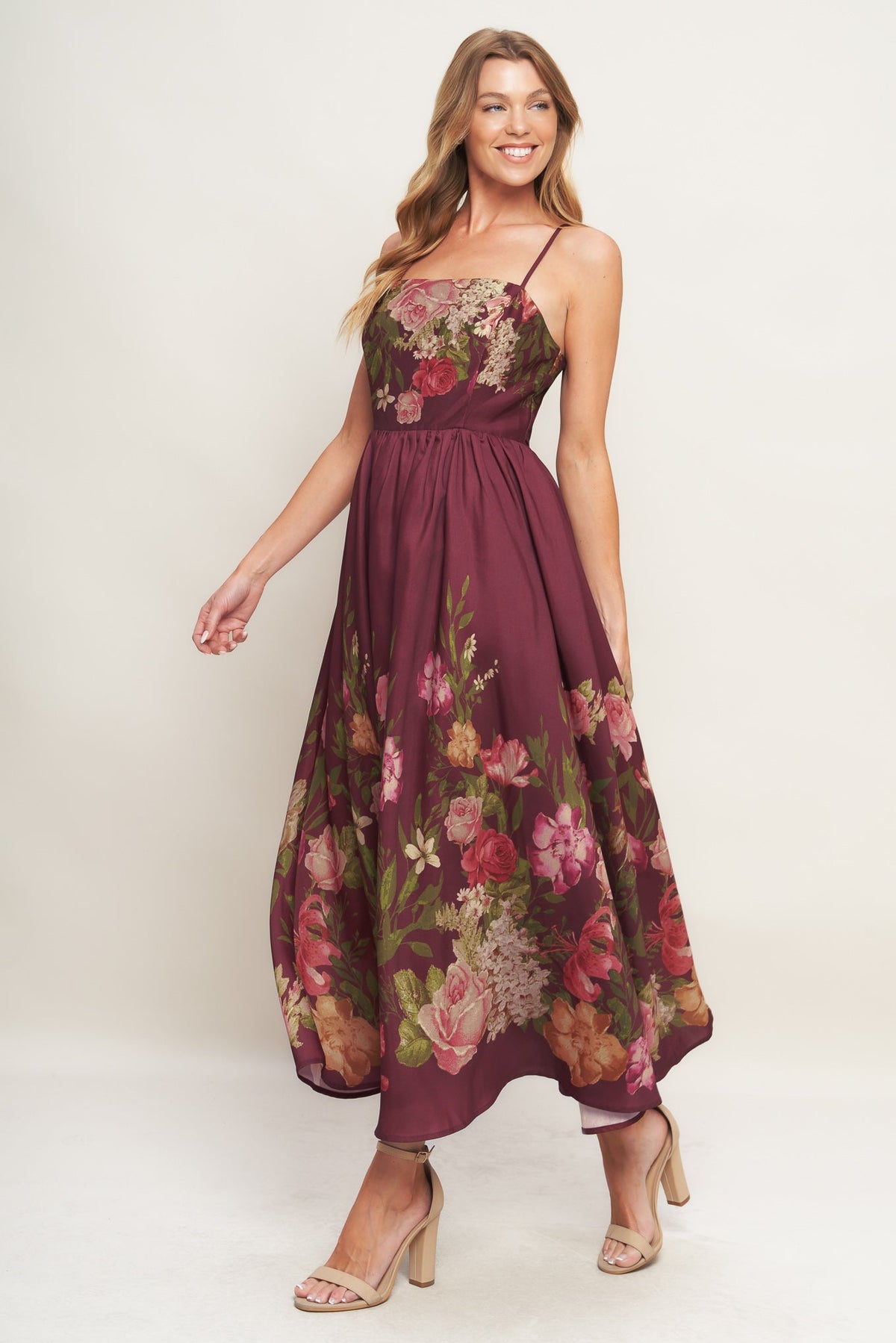 SECRET GARDEN ROMANCE BURGUNDY MAXI DRESS - FINAL SALE
