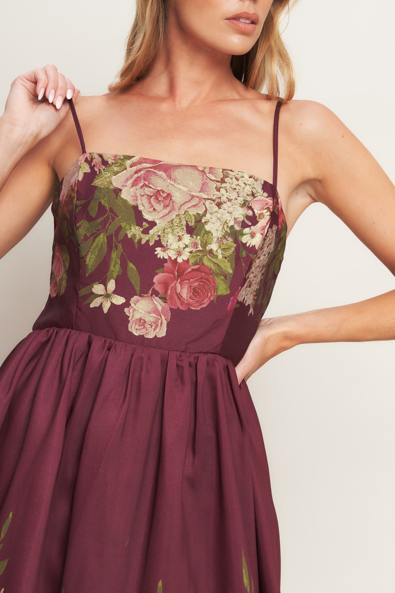 SECRET GARDEN ROMANCE BURGUNDY MAXI DRESS - FINAL SALE