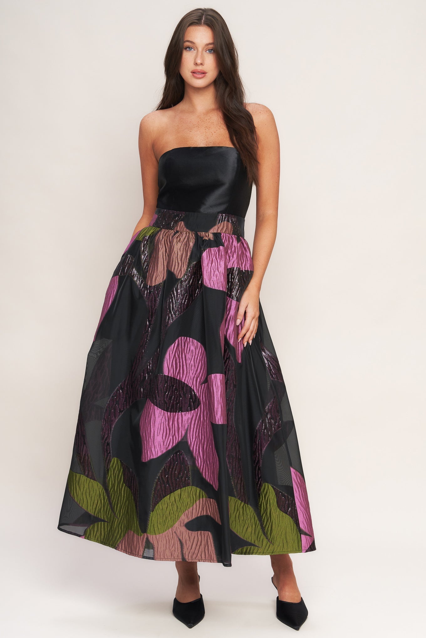 Size Small, ABSTRACT ROSE BLACK MIDI DRESS - FINAL SALE