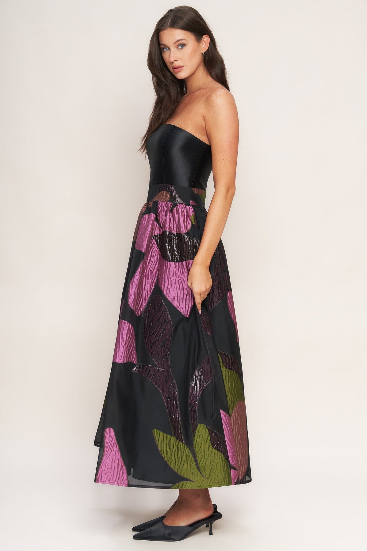 Size Small, ABSTRACT ROSE BLACK MIDI DRESS - FINAL SALE
