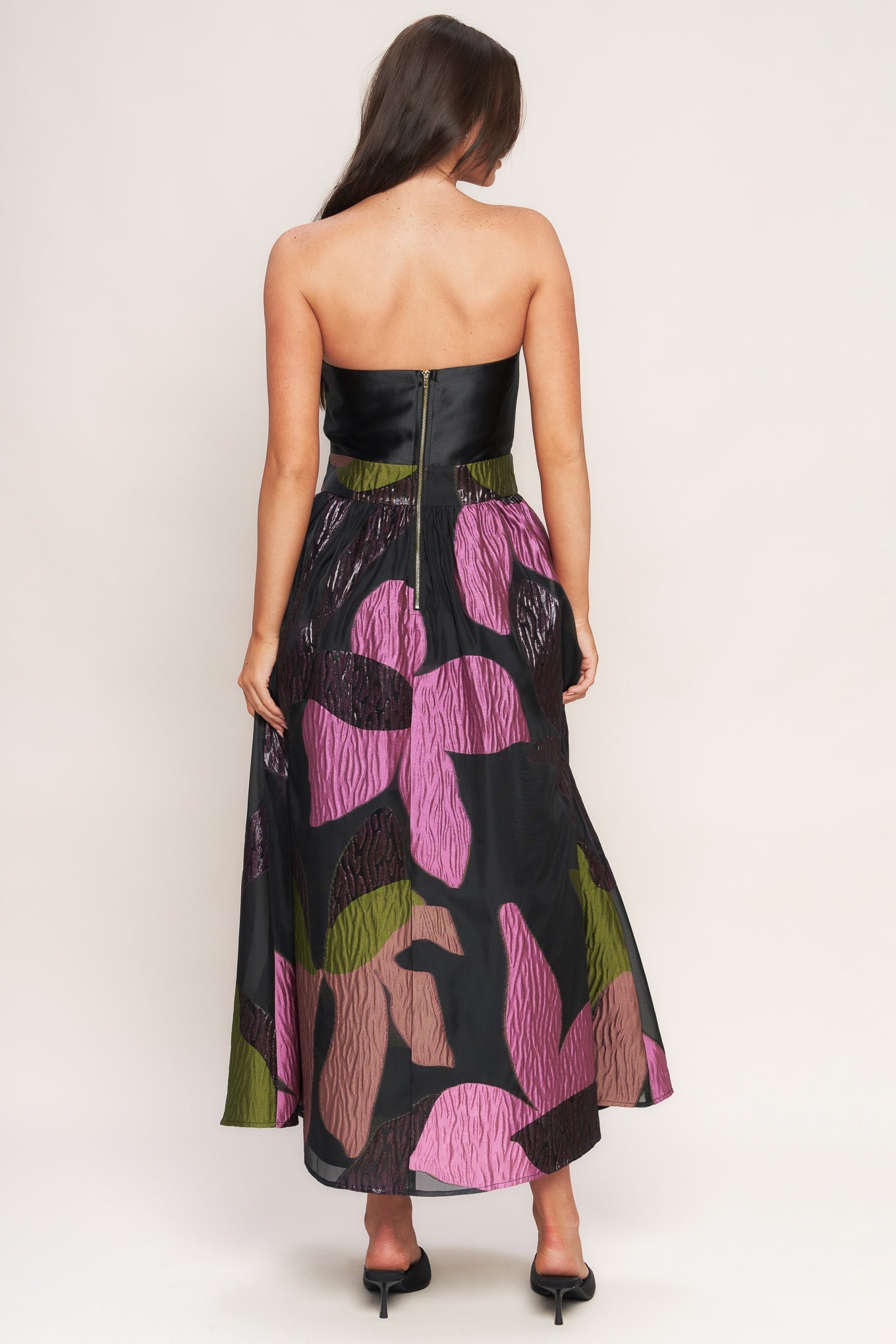 Size Small, ABSTRACT ROSE BLACK MIDI DRESS - FINAL SALE