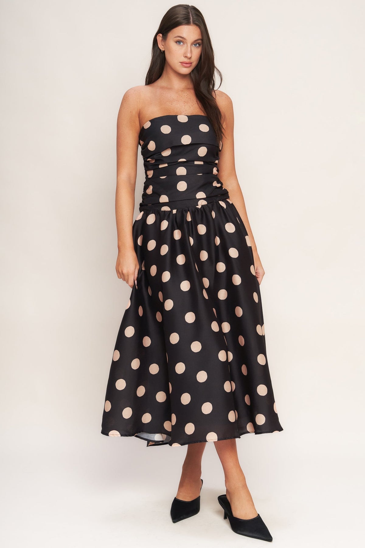 Size Medium, SPOTLIGHT HOUR POLKA DOT MIDI DRESS - FINAL SALE
