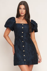 GOLDEN MOON NAVY PUFF SLEEVE MINI DRESS