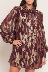 METALLIC MUSE BURGUNDY LONG SLEEVE MINI DRESS