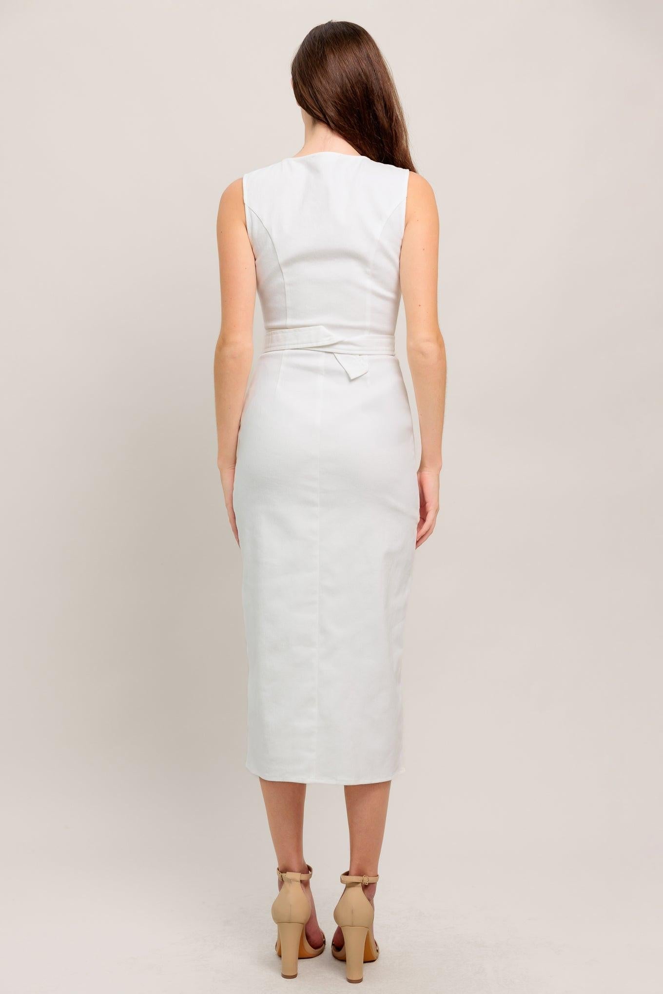 REAL ROMANCE WHITE DENIM MIDI DRESS
