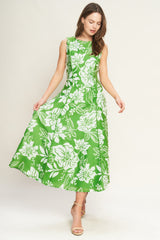 GARDEN GODDESS GREEN MIDI DRESS - FINAL SALE