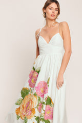 POETIC BLOOM IVORY FLORAL MIDI DRESS