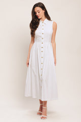 PEARL BUTTON DOWN WHITE MIDI DRESS