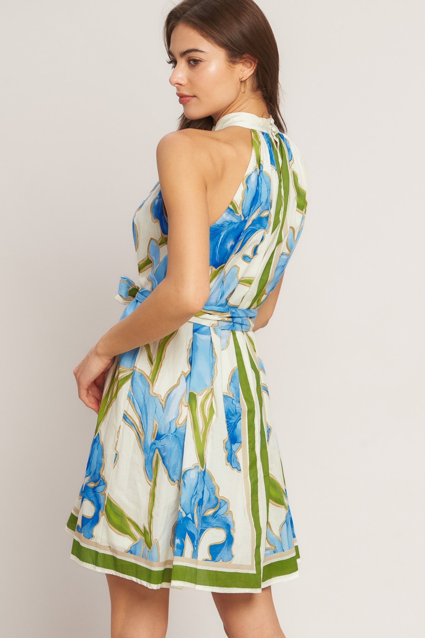 AZURE BLOOM HALTER MINI DRESS